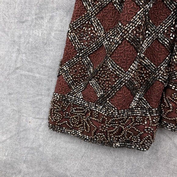 Patrice Designs Jacket Women Large Brown Metallic Allover Embellish Silk USA VTG - Picture 4 of 11